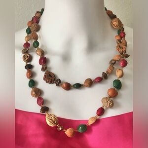 Vintage Handcrafted Necklace Designed with Faux Nuts & Seed Pod 22-3/8” Long